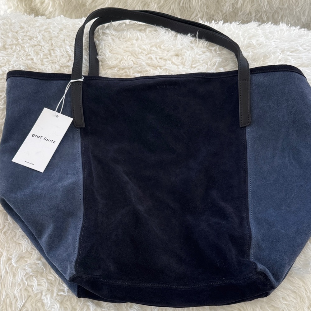 Graf Lantz Navy Suede Two-Tone Tote